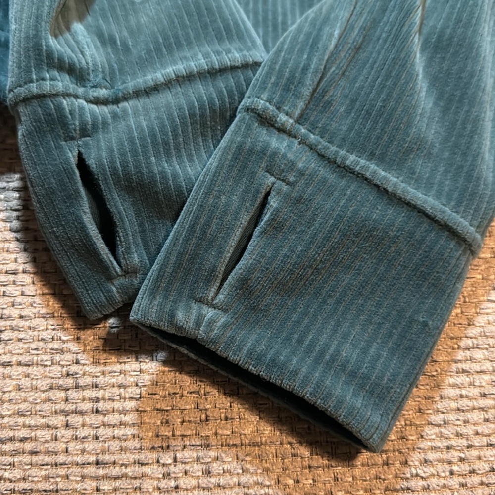 Lululemon Scuba Track Jacket Velvet Velour Cord Storm Teal Cotton Jersey‎ sz10 - Picture 6 of 8